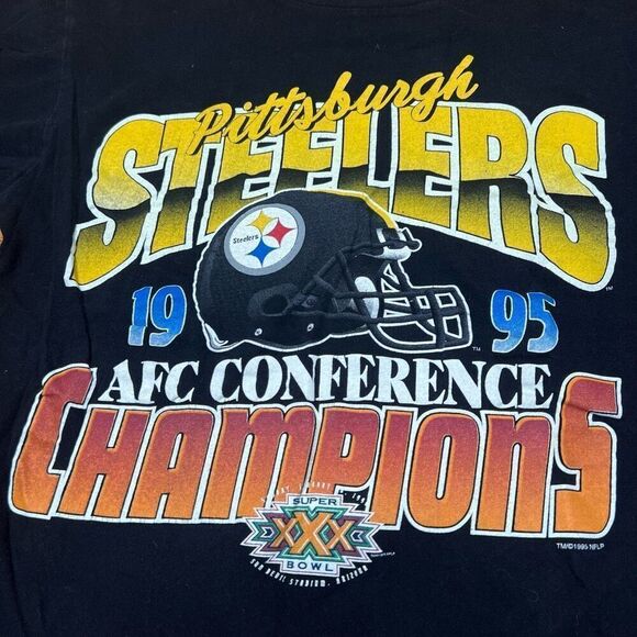 Vintage 90s Pittsburgh Steelers 1995 Cropped T Shirt Single Stitch Large - Picture 2 of 5